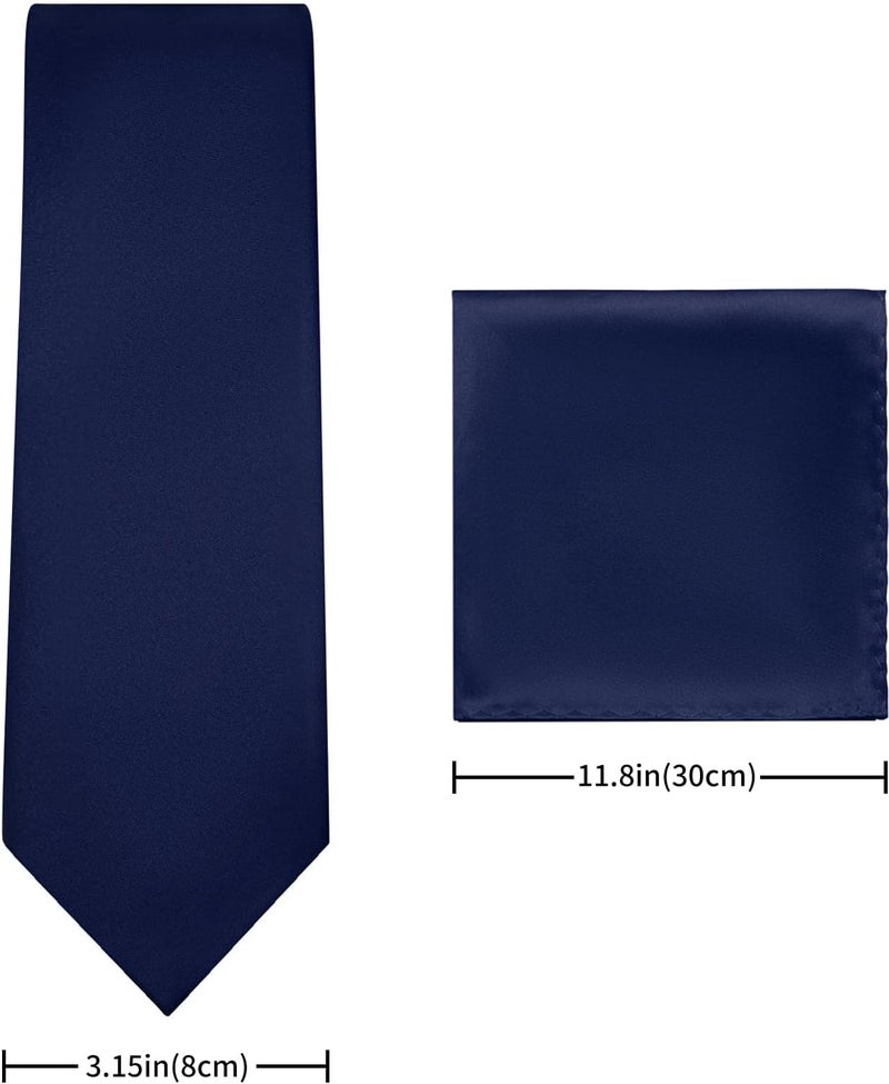 pensee Men's Tie Set Solid Pure Color 3.15" (8CM) Classic Formal Plain Necktie and Pocket Square Set For Men - Image 3